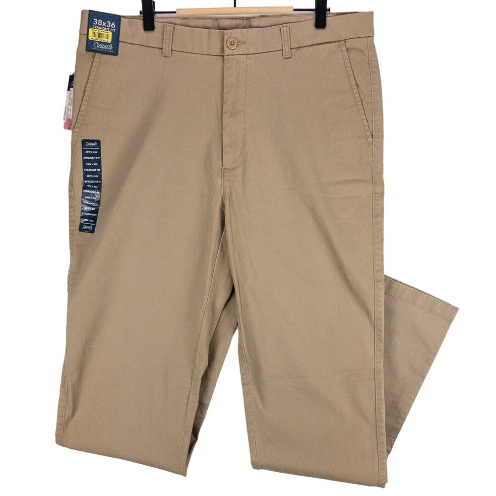 Roundtree & Yorke Casuals Mens 38x36 Chino Pants Beige Straight Fit Stretch NWT